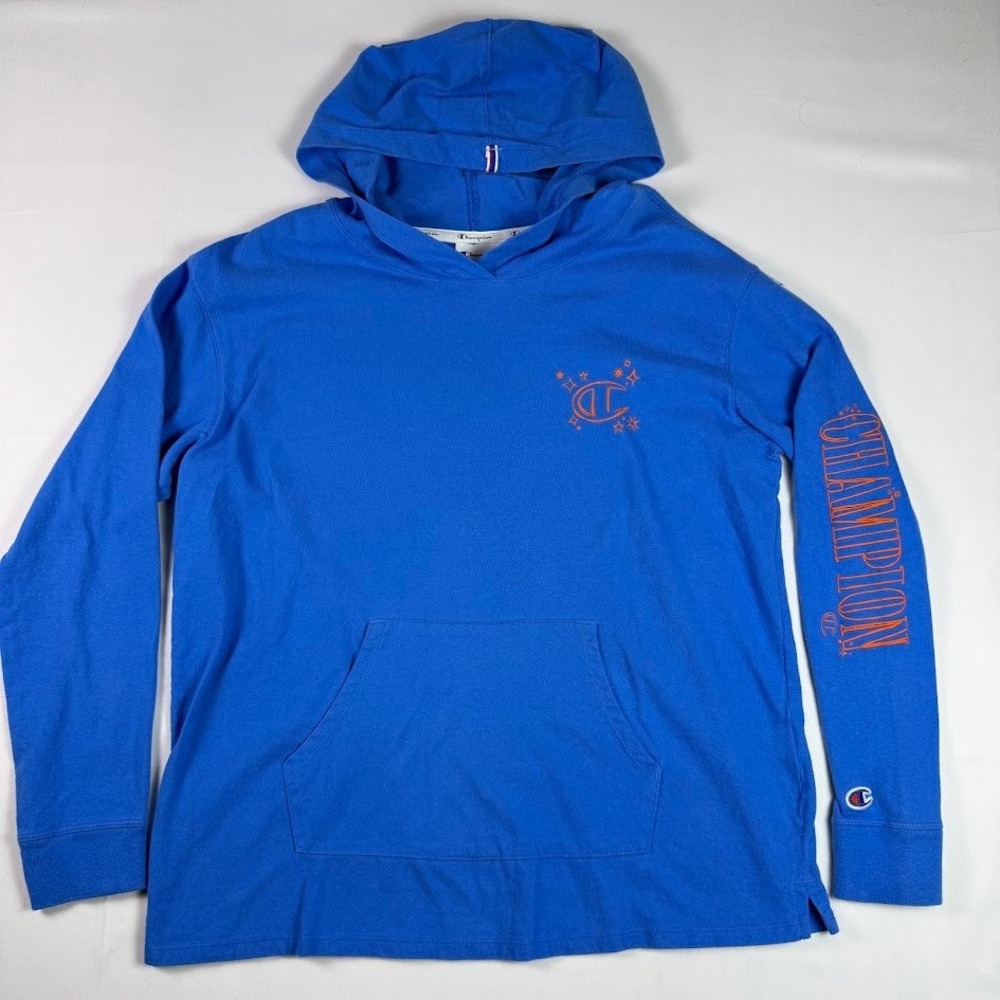 Champion Midweight Hoodie Blue Orange Graphic Logo Womens Large